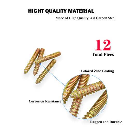 Image of 12 Pack 5 /16-18x2 Inch Hanger Bolts 5 /16-18'' Double Headed 5 /16 Wood Dowel Screw Self-Tapping for Furniture Screws Threaded Rods Bolt 50mm Length, (YLK2022060703)