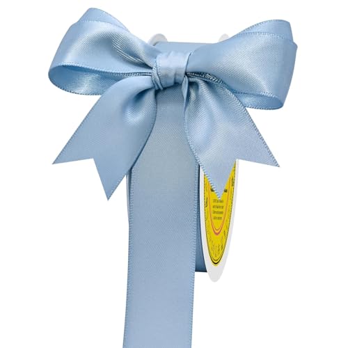 Image of Double Face Dusty Blue Satin Ribbon 7 /8 inch X 25 Yards Polyester Dusty Blue Ribbon for Gift Wrapping Very Suitable for Weddings Party Hair Bow Invitation Decorations and More
