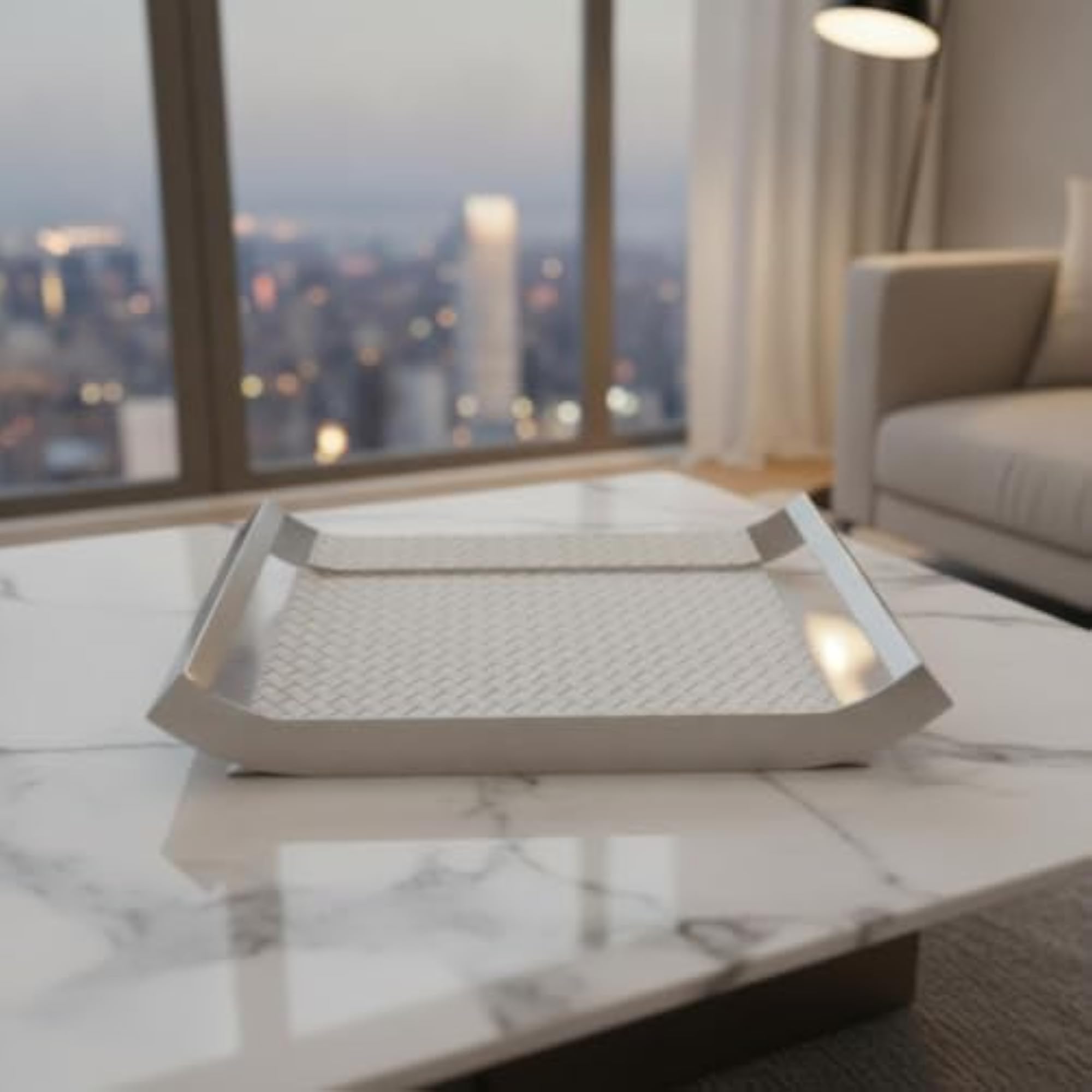 Woven Texture Rectangular Stainless Steel Decorative Tray