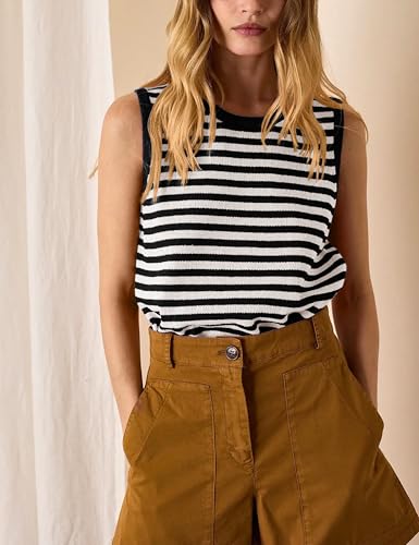 Image of Hongsui Women's Striped Color Block Sweater Vest Ribbed Knit Tank Tops Oversized Crewneck Pullover