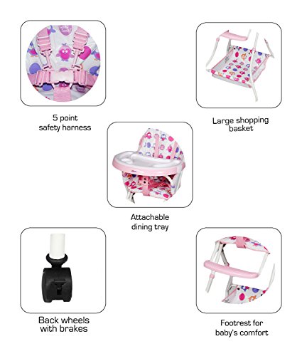 Image of ITN-8013 Foldable Baby Dining High Chair with Wheel (Pink)