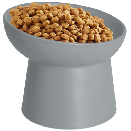 Athvcht 猫 フードボウル 陶器食器 15度の傾斜 首や腰の負担を軽減し 吐き戻し防止 猫 食器 猫 餌入れ 猫用 脚付フードボウル 猫 皿 食器 猫 餌入れ 水飲み用 猫用品 犬猫兼用食器 洗いやすい 電子レンジ・食器洗浄機 対応 (最新グレー)