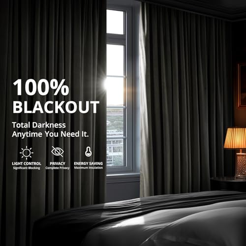 HPD Half Price Drapes Signature Blackout Velvet Curtains 96 Inch Long (1 Panel) 4-Pass Hotel Blackout Lined Window Curtains Thermal Blackout Curtains for Bedroom, Living Room, 50W x 96L, Gunmetal Grey