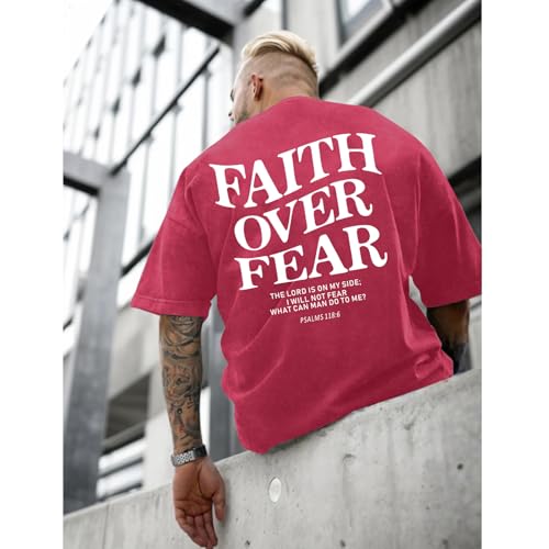 Image of Christian Faith Over Fear Shirt for Men Jesus Religious Shirts Oversized Graphic Tees Acid Wash God T-Shirt
