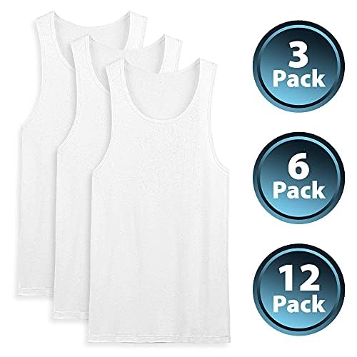 | Men's 100% Cotton Multipack Classic Rib Tank Top A-Shirts (Large, White_3 Pack)2
