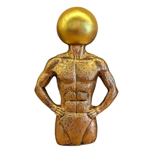 Image of Geometric Marvel MuscleCraft Accent Statue Set of 3 | Gold Stone Body with Golden 3D Triangle, Sphere, or Square Head(Human Body)