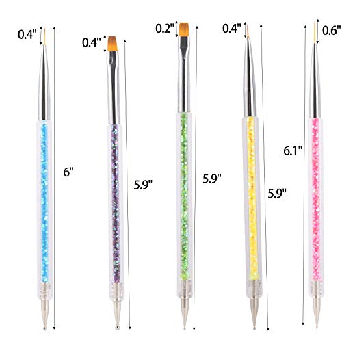 Nail Art Brushes 5 Pcs Double Ended Fine Nail Liner Brush Dotting Pen Nail Gel Polish Detail Drawing Tools #TOP4