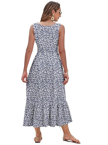 Image of AUSELILY Womens Summer Maxi Dress Casual Sleeveless V Neck Floral Dresses | A line shape with practical side pockets, Vacation dress for resort walks, Pair with low heels and simple jewelry