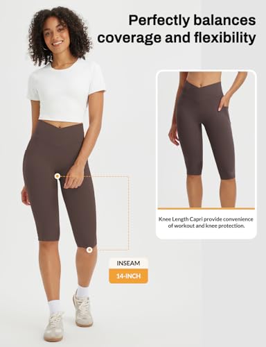Image of baleaf Capri Leggings for Women Knee Length Yoga Workout Capirs Leggings with Pockets Tummy Control Stretch
