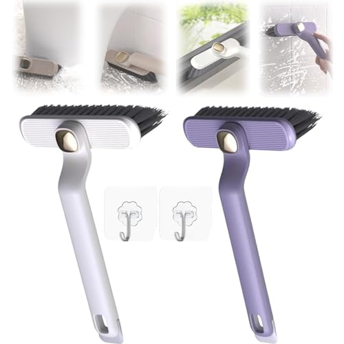 Sdetrcq 2PC Multi-Function Rotating Crevice Cleaning Brush, Hard Bristle Crevice Cleaning Brush, 360-Degree Dead Corners Hard Bristle Brush, Door Window Track Kitchen Cleaning Brushes (Purple&White)