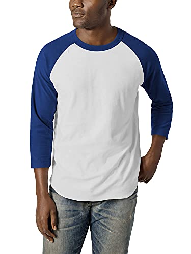 Mens Premium Dual Blend Baseball Raglan 3/4 Sleeve Jersey T Shirt (Small, 6ap01_White/Royal)