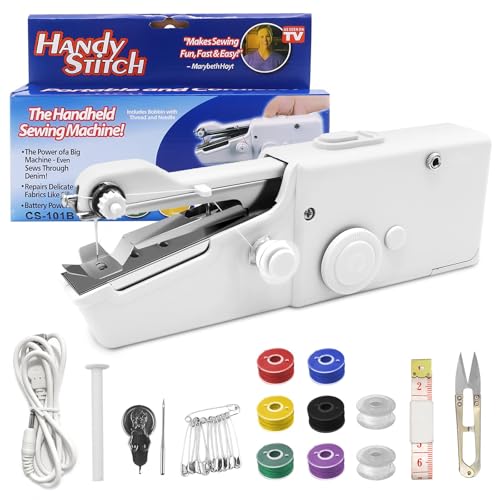 hautllaif Handheld Sewing Machine, Portable Sewing Machine with Accessories, Mini Sewing Machine for Beginners & Adults, Small Hand Sewing Machine for DIY Clothing & Fabric, Embroidery & Magic Stitch