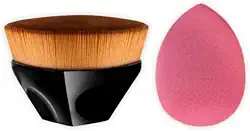 Pincel TikTok Hexagonal Kabuki para Maquiagem + Esponja Gota 3D Chanfrada, Cerdas Sintéticas Macias para Base, Corretivo e Pó – H2F STORE