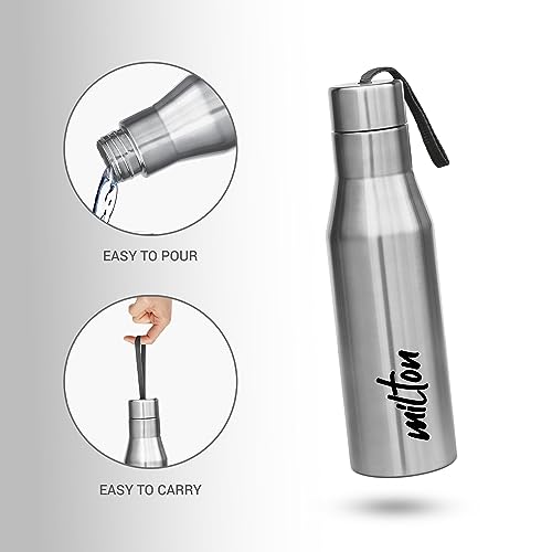 Image of MILTON Super 1000 Stainless Steel Water Bottle, 1000 ml, Silver | Single walled | Leak Proof | Easy Grip | Easy to Carry | Gym Bottle | Home | Kitchen | Hiking | Treking Bottle | Travel Bottle