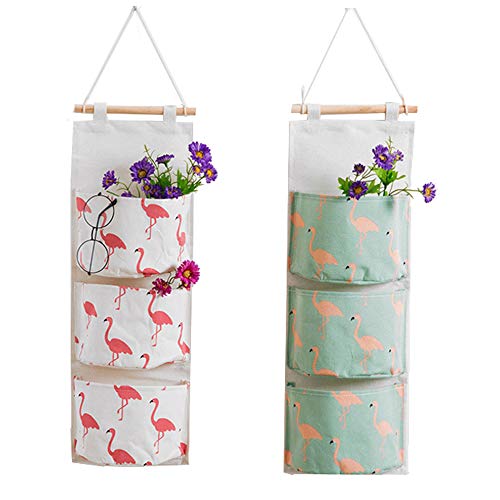 Image of 2 Pack Wall hanging organizer Over the Door Closet Storage Bags with 3 Pockets for Bedroom & Bathroom