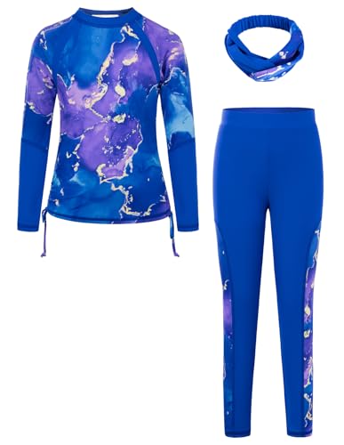 Image of GRACE KARIN Girls Long Sleeve Swimsuit Two Piece Rashguard Floral Swimwear 6-14Y