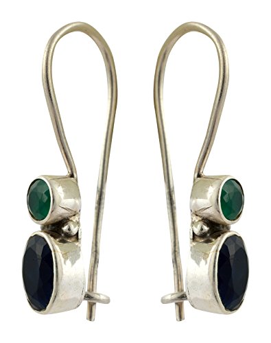 Image of Handicraft 92.5 Sterling Silver emerald + sapphire Dangle and Drop Hook Earrings for Girls /Women