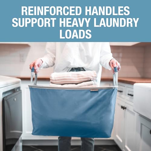 Image of CleverMade Collapsible Laundry Basket 2 Pack - 60L (16 Gal) Foldable Clothes Hamper with Reinforced Handles, Space Saving Fabric Laundry Bin, Holds 55 lbs, Flat Folding for Dorm, Apartment & RV - Denim