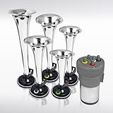 AUTOZENSATION 'La Cucaracha' Musical Air Horn + Compressor, 5Pc 12V 125Db Chrome