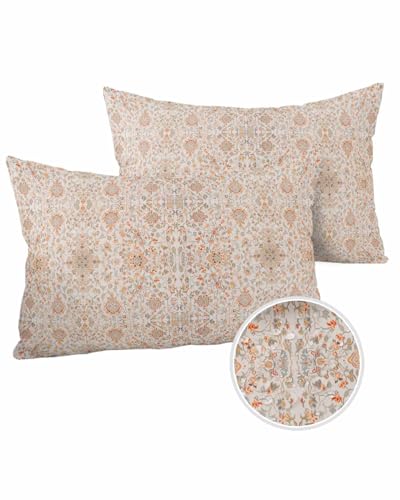 Orange Boho Floral Outdoor Pillow Cover 12x20 Inch Cushion Sham Case,Waterproof Decorative Lumbar Throw Pillowcase for Outside Garden Patio Couch Chair Tent Retro Traditional African Ethnic Tribal