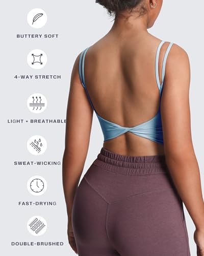 Image of Aoxjox Women's Workout Sports Bras Fitness Padded Backless Yoga Crop Tank Top Twist Back Cami