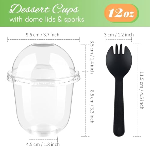 Miniatura 5 de Latern 50 Piezas Vasos De Postre De Plástico Con Cúpula Tapas, 360ml Tazas De Postre Redondas Taza De Aperitivo De Parfait Transparente Tazón Para Servir Reutilizable Con Tenedores Para Pudín Mousse