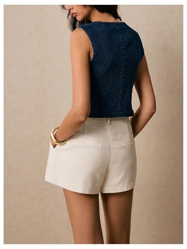 OYOANGLE Women's Denim Vest Metal Decor Sleeveless V Neck Jean Vest Going Out Tops3