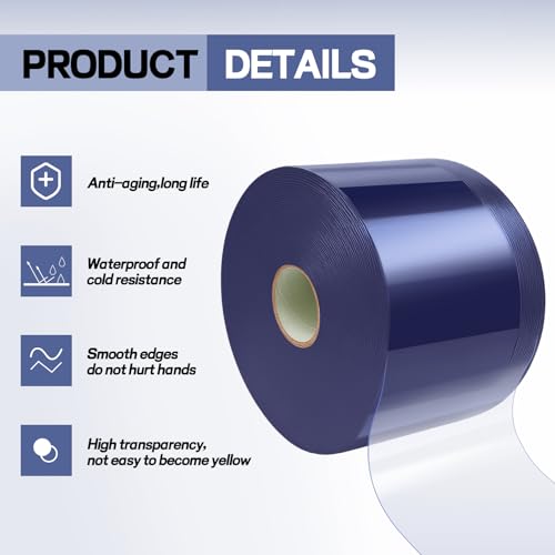 Image of Moukeren Plastic Curtain Strips, 100 ft x 8 in Clear PVC Strip Curtain Roll, Heavy Duty Plastic Insulated Freezer Door Strips for Commercial, Walk-in Cooler, Garage, Warehouse, 0.08 inch Thickness