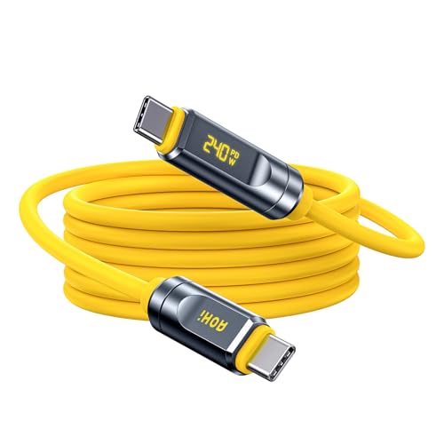 AOHI USB4 2.0 Cable with LED Display 6.6ft, 240W PD3.1 Fast Charging, 80Gbps Data Transfer, Dual 8K Display, The Future Adonis USB C Cable for MacBook Pro/iPhone 17 Pro Max/Galaxy/SSD/Docking, Yellow by AOHI - Image 9