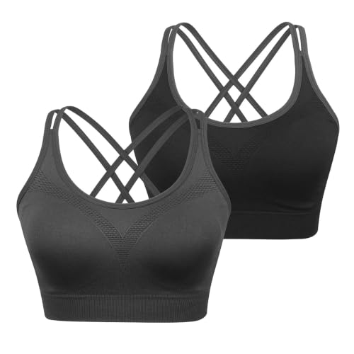 Image of VEQKING Strappy Cross Back Sports Bra for Women Removable Padded Yoga Bras | Multipack, Medium Support, Comfortable Seamless Wireless Design, Breathable Moisture-Wicking Fabric, Workout, Gym, Pilates