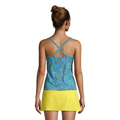 Lands' End Women Chlorine Resistant Tie Front Underwire Tankini Top Turquoise Mini Floral Regular 62