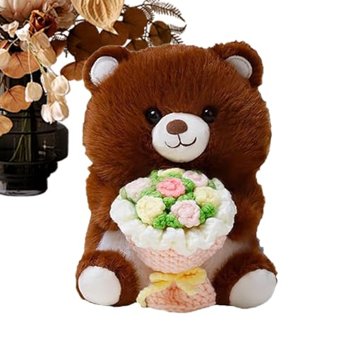 Generico Peluche - Muñeca de peluche con ramo | Oso suave, gato de, adorable juguete para abrazar para Navidad, cumpleaños, boda, san, celebraciones, decoración del hogar,