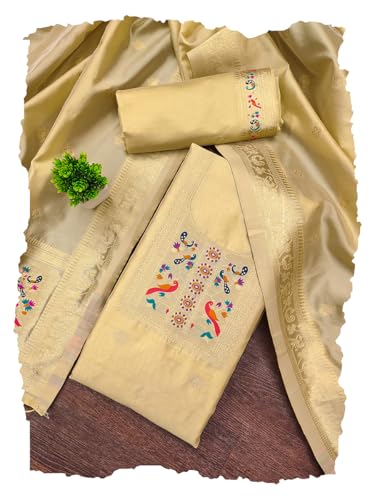 Image of DEVANGI Women's Banarasi Silk Unstitched Salwar Suit Dress Material With Dupatta