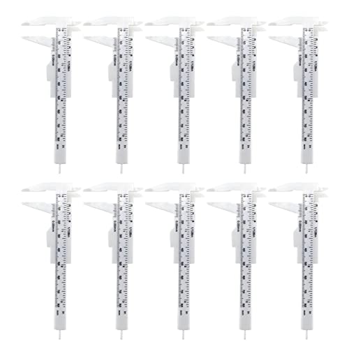 10pcs Plastic Vernier Caliper Mini Plastic Caliper Double Scale Measuring Tool for Jewelry Eyebrow Stencil 0-80mm/0-3.15 Inch White