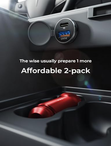 LISEN 2-Pack USB C Car Charger Adapter Fast Charge, 48W All Metal Cigarette Lighter USB Charger for iPhone 15 Smallest Flush Car Charger USB C for iPhone 14 Pro Max 13 12 Galaxy S23/22 iPad Pro-Red — view 4