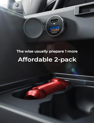 Image of LISEN 2-Pack USB C Car Charger Adapter Fast Charge, 48W All Metal Cigarette Lighter USB Charger for iPhone 15 Smallest Flush Car Charger USB C for iPhone 14 Pro Max 13 12 Galaxy S23 /22 iPad Pro-Red | Cigarette Lighter USB Charger, Car Accessories for Men Women Father, All Metal USB Car Charger, 2-Pack, Red