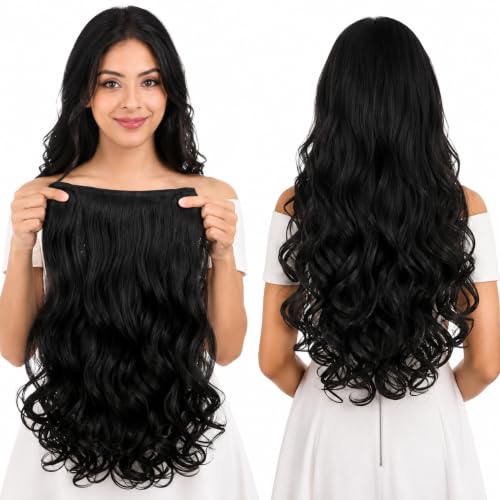 Image of Women Hair Extension Long Curly Wavy Black 16 Inches Hairpiece With 5 BB Clip /Hair Extension for Women Party /Halloween /Christmas