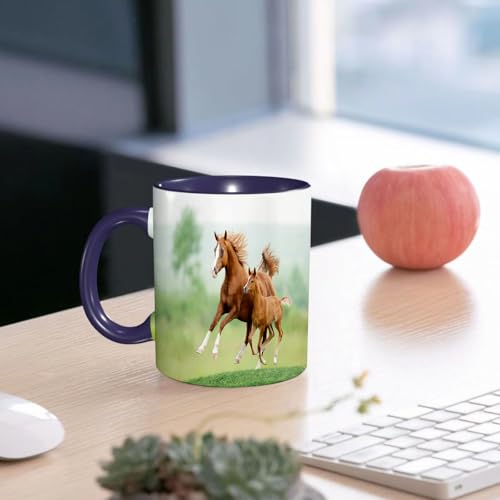 EMCLKS Ceramic Mug,tazas desayuno,taza te,tazas cafe,taza navidad,regalos originales mujer,regalos para parejas,Yegua y potro castaño de Indias en una carrera de caballos en un pintoresco día d,330ml