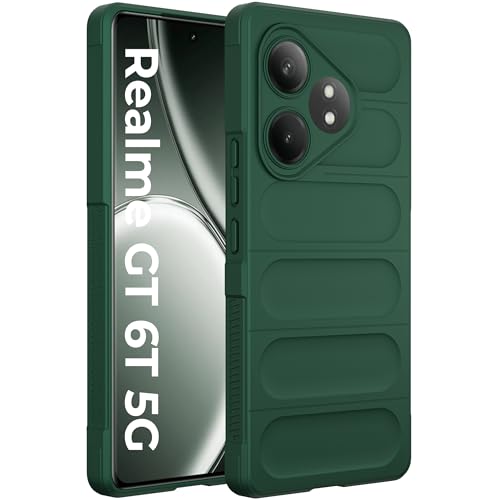 Image of A rtistque Back Cover Case for Realme GT 6T 5G / GT 6 | with Inner Fabric | Stylish AirBag Case | Liquid Stripe Silicone | Camera Protection | Anti Slip Grip | Back Cover - Green