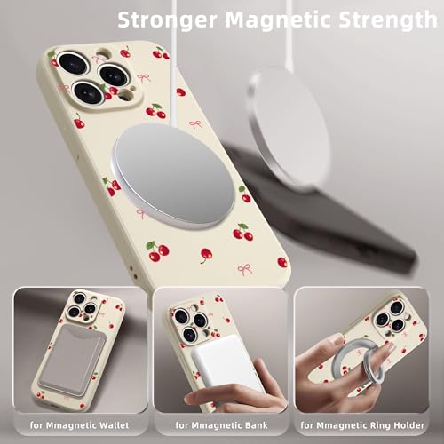 Coque silicone liquide iPhone 13 Pro blanche magnétique cerise - 3