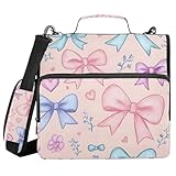 Carpeta de 3 anillos con cremallera con patrón de lazo colorido con correa para el hombro, capacidad para 500 hojas, organizador de almacenamiento