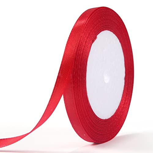 Ruban Satin, 6mm x 22m Ruban Tissu pour Bricolage Art & Artisanat, Emballage Cadeau, Ballons, Nœuds, Décoration de Mariage ( Polyester, Rouge ) Cover