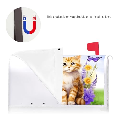 Image of Texupday Cute Cat Kitty Flower Butterfly Decoration Mailbox Cover with Magnetic Strip Spring Summer Floral Mailbox Wraps Post Letter Box Cover Standard Size 21 inch X 18 inch for Garden Outdoor Yard Decor