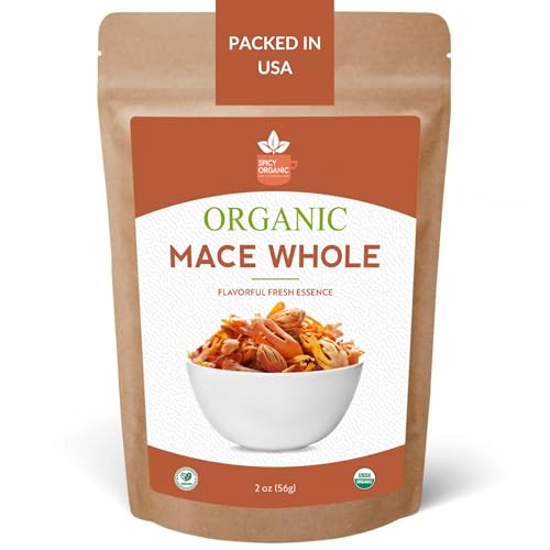 SPICY ORGANIC Mace Whole (Javantri) – 2 oz (57 g), USDA Certified Organic Mace Spice, 100% Raw, Non-GMO, Vegan, Gluten-Free – Enhance Dishes with Rich, Aromatic Flavor - Myristica Fragrans