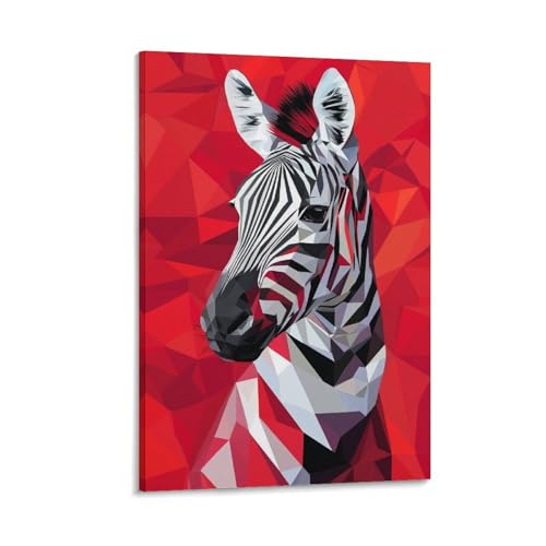 Image of Zebra & Geometry Wall Art 3D Effect For Home Modern Decoration Memphis Painting Pictures Print On Canvas Ready To Hang 16x24inch(40x60cm)