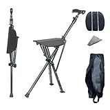 折りたたみ杖 ステッキチェア 椅子 耐荷重100kg 2in1 軽量 重さ1.12kg ワンタッチ 三脚 安定性 組み立て不要 長さ90cm アルミニウム合金 ライト付き トレッキングポール 歩行補助杖 アウトドア 遠足 登山 散歩 お釣り 休憩 女性 祖父母 お年寄り 敬老の日 プレゼント 説明書付き (全身ダークグレー)