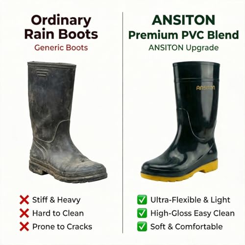 Image of Men's Black Waterproof PVC Slip - On Rain Boots - High & Mid Calf Styles, Ideal for Outdoor, Garden, Farm, Mud & Fishing, Comfortable, Durable, Easy to Clean