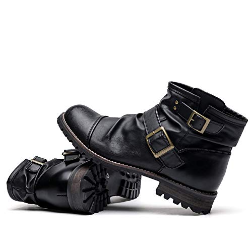 Amapo AM2002-BLK-40 Western Cowboy Mens Boots Mid-Tube Boots Fashion Thick Heel Mens Chukka Boots Mens Casual Zipper And Buckle Motorcycle Boots thumb #2