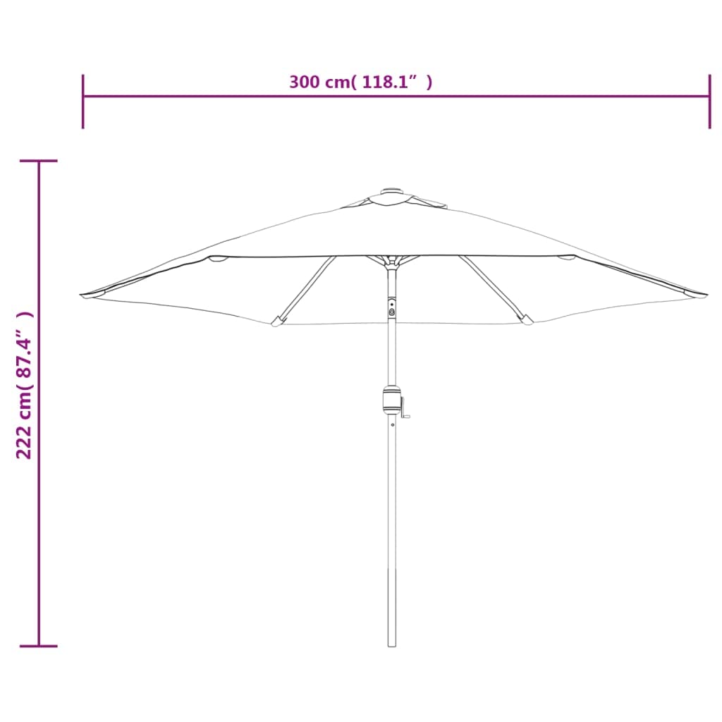 Ombrellone con palo in metallo, 300 cm, antracite, rivestimento in poliestere resistente ai raggi UV, sistema a manovella, inclinabile con 6 stecche, ombrellone da giardino resistente alle