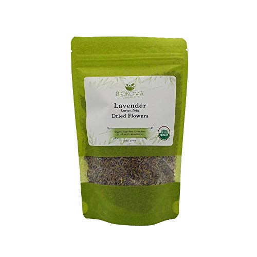 100% Pure and Organic Biokoma Lavender (Lavandula) Dried Flowers 50g (1.76oz) In Resealable Moisture Proof Pouch